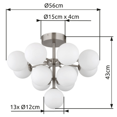 Stropné svietidlo, kov nikel, sklo biele, výškovo nastaviteľné, ø: 560 mm, V: 430 mm, bez žiaroviek 6