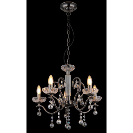 Závesné svietidlo, kov čierny chróm, číre sklenené krištále, krištále dymovej farby, výškovo nastavi 2