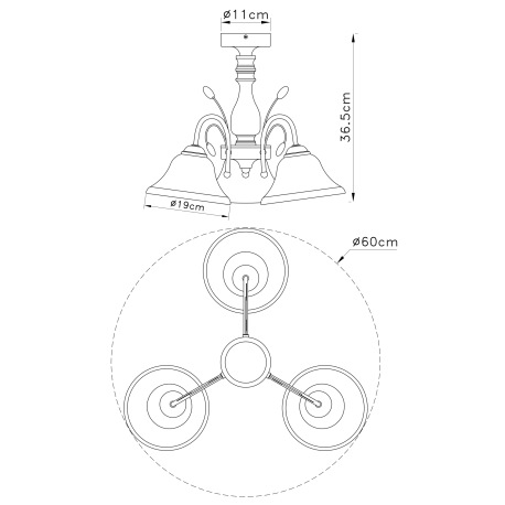 Stropné svietidlo, mosadz, sklo biele alabaster, Ø 600, V:365, bez žiaroviek 3xE27, max. 60W 230V. 3