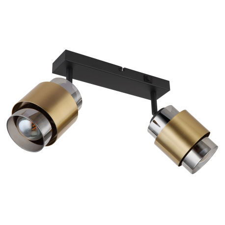 Nástenné svietidlo kov čierny matný, sklo dymovej farby, mosadzný krúžok, vypínač, DxŠxV: 260x100x12 2