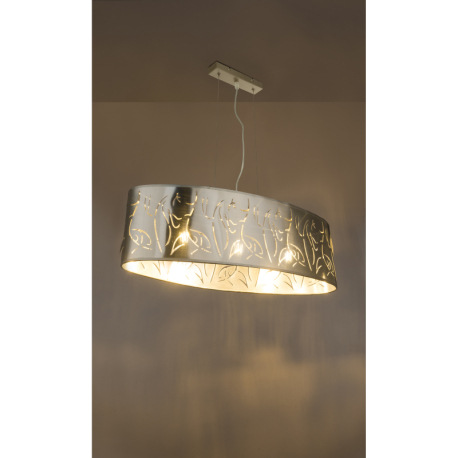 Závesné svietidlo, kov nikel matný, plast stieborný, tienidlo s dekoratívnym dierovaním, DxŠxV:650x2 14