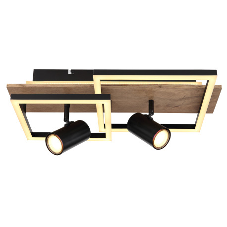 Stropné svietidlo kov čierny, MDF, imitácia tmavého dreva, plast biely, prepínanie funkcií nástenným 3