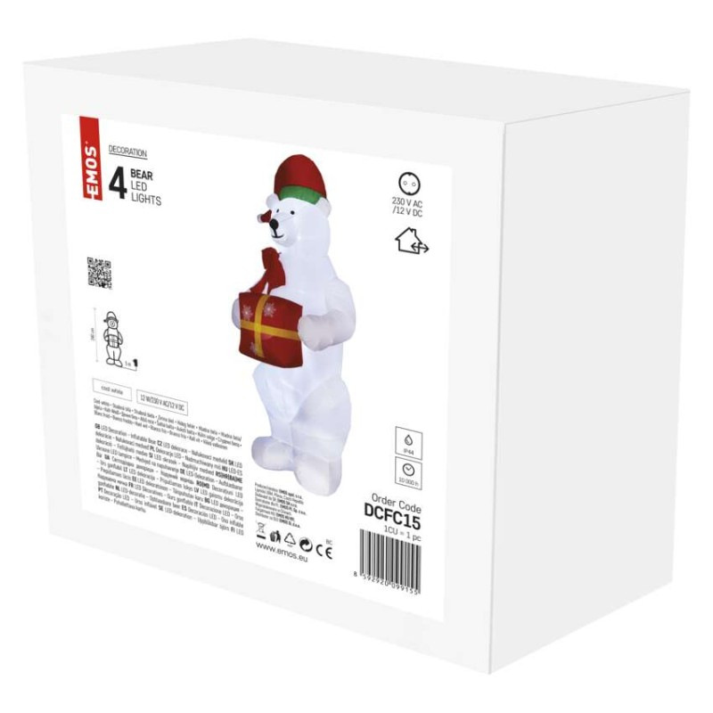 LED ľadový medveď s vianočným darčekom, nafukovací, 240 cm, vonk./vnút., studená biela 1