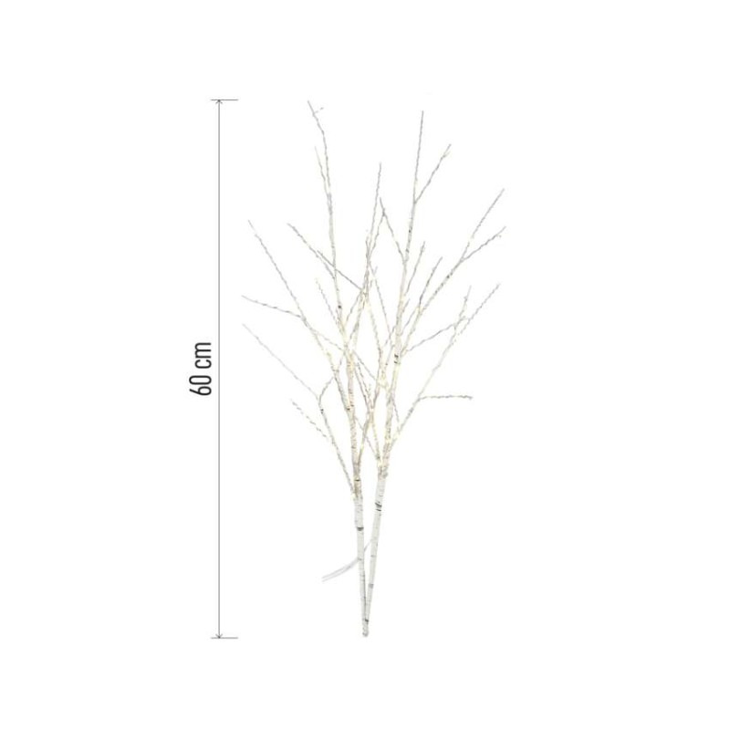 LED dekorácia - 2x brezová vetvička, 60 cm, 3x AA, IP44, teplá biela, časovač 2