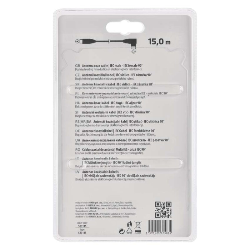 Anténny koaxiálny kábel tienený 15m - uhlová vidlica 1