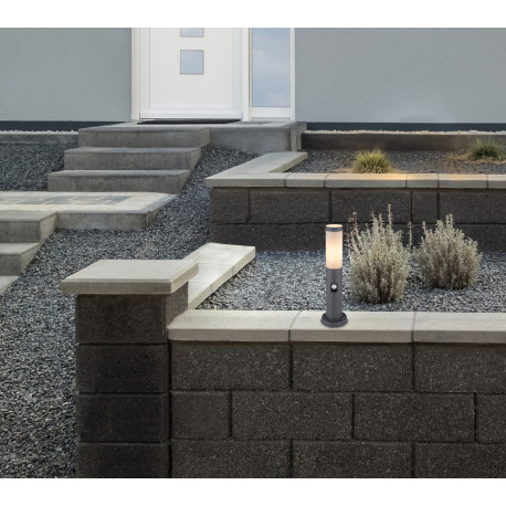 Vonkajšie svietidlo, nerez, antracit, plast biely, IP44, senzor: 90 °, dosah: 2-8m, Ø 127, V: 450, b 1