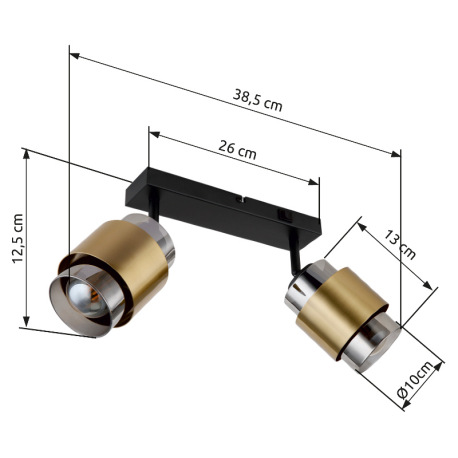 Nástenné svietidlo kov čierny matný, sklo dymovej farby, mosadzný krúžok, vypínač, DxŠxV: 260x100x12 8