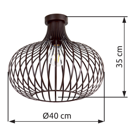 Stropné svietidlo, kov matný imitácia hrdze, ø: 400mm, V: 350mm, bez žiarovky 1xE27, max. 40W 230V 4