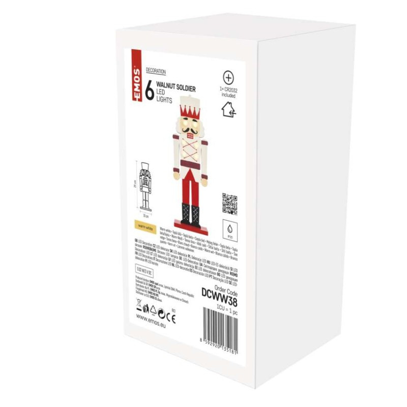 Drevený luskáčik, 29 cm, 1× CR2032, vnútorný, teplá biela 1