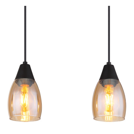 Závesné svietidlo kov čierny matný, sklo jantárové, kábel PVC čierny, možnosť nastavenia výšky, DxŠx 13
