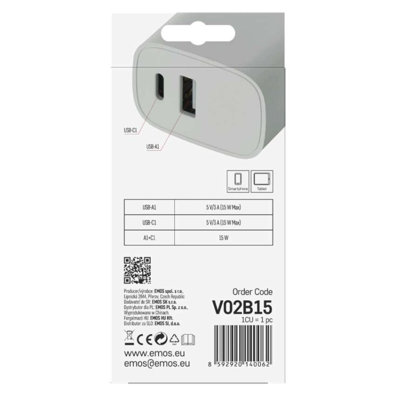 Univerzálny USB adaptér BASIC do siete 15 W max. 8