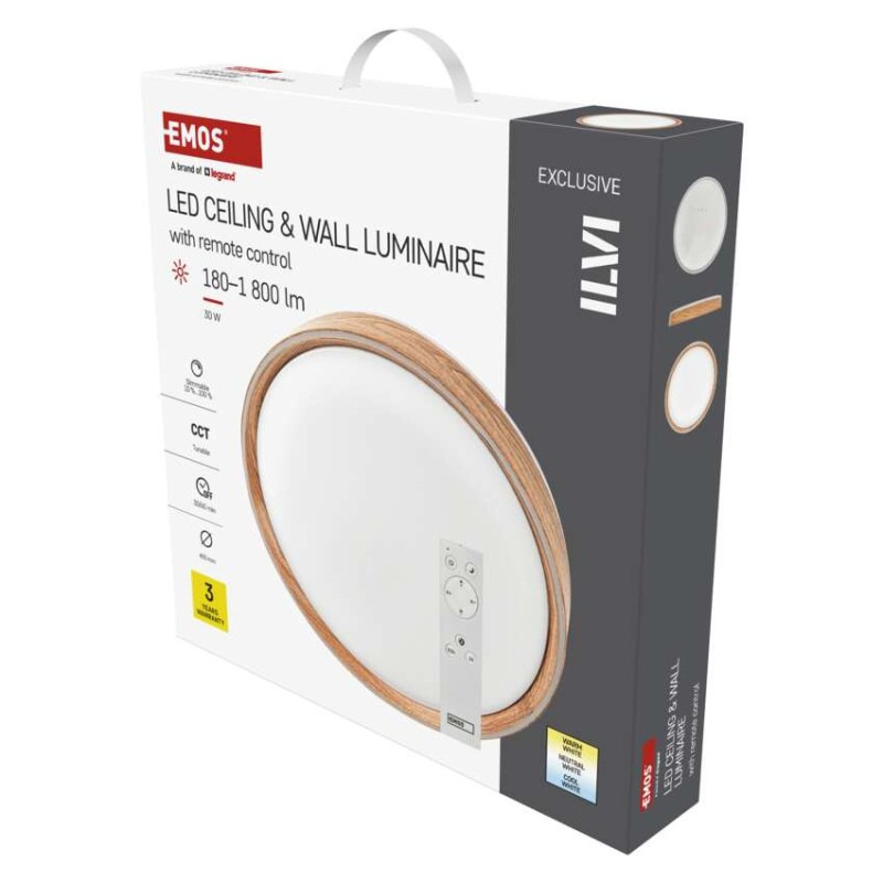 LED nástenné svietidlo ILVI, kruhové 30 W, stmievanie + CCT, drevo