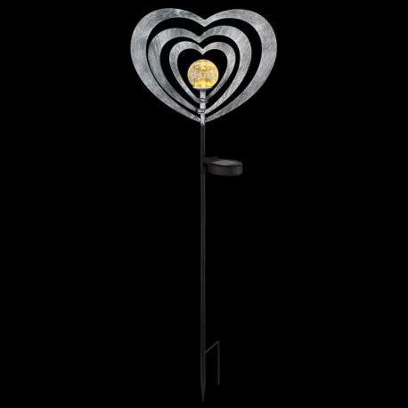 Solárne svietidlo, kov striebornosivý/čierny, plast čierny matný, číra guľa s efektom popraskaného s 16