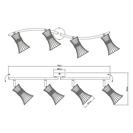 Stropné svietidlo, kov čierny a zlatý, kovové tyče čierne a zlaté, nastaviteľné, DxV:700x220, bez ži 8