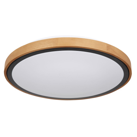 Stropné svietidlo, kov čierny, drevo hnedé, akryl biely, ø: 437mm, V:110mm, vrátane LED 24W 230V, 24 2