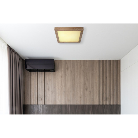 Stropné svietidlo, matný biely kov, MDF imitácia tmavého dreva, plast biely, DxŠxV: 350x350x60mm, vr 1