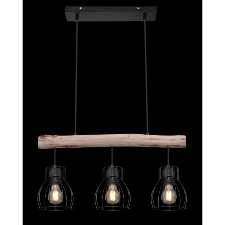 Závesné svietidlo, kov čierny, drevo, DxŠxV:600x136x1400, bez žiaroviek 3xE27, max. 40W 230V 5