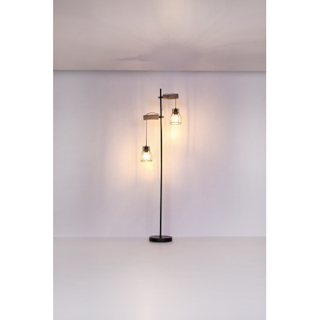 Stojanové svietidlo, čierny kov, drevo, vypínač, DxŠxV: 470x250x1680, bez žiaroviek 2xE27, max. 40W 17