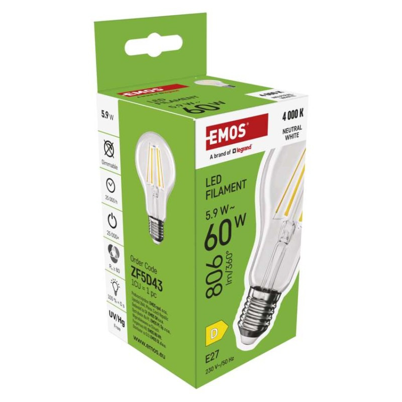 LED žiarovka Filament A60 / E27 / 5,9 W (60 W) / 806 lm / Neutrálna biela 6