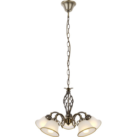 Závesné svietidlo, kov, stará mosadz, satinované sklo, Ø 600, V:1200 bez žiaroviek 5xE27, max. 60W 2