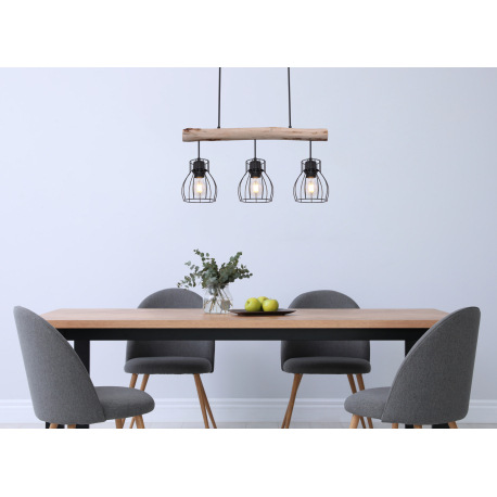 Závesné svietidlo, kov čierny, drevo, DxŠxV:600x136x1400, bez žiaroviek 3xE27, max. 40W 230V 11