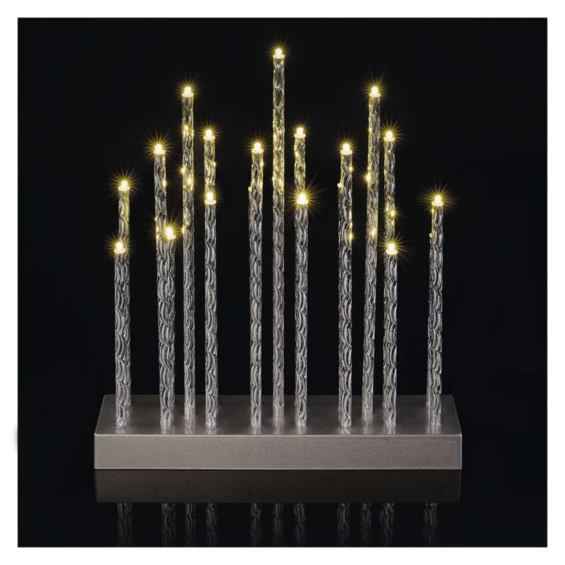 LED svietnik strieborný, 28,5 cm, 3x AA, vnútorný, teplá biela, časovač 7