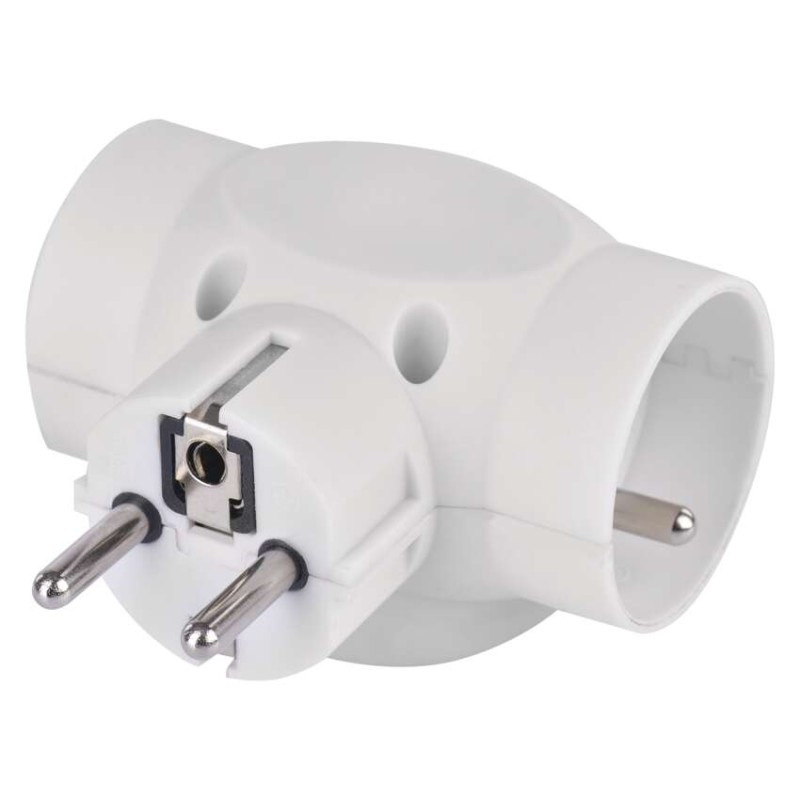 Rozbočovacia zásuvka 3×, okrúhla, biela