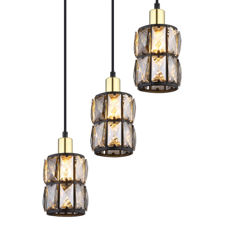 Závesné svietidlo, kov čierny, sklenené krištále dymové, kov matný, čierny PVC kábel, ø: 300mm, V:12 13