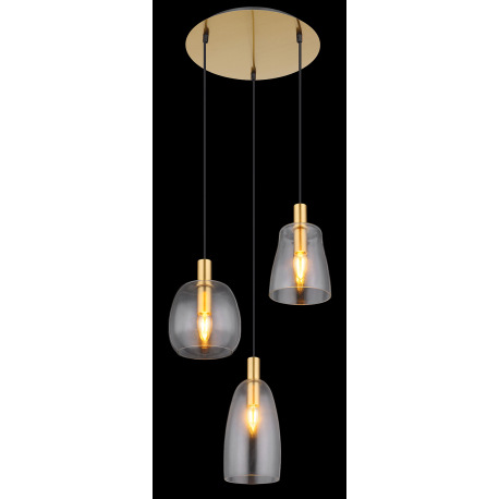 Závesné svietidlo kov mosadz, hliník mosadz, sklo číre, kábel PVC čierny, možnosť nastavenia výšky, 2
