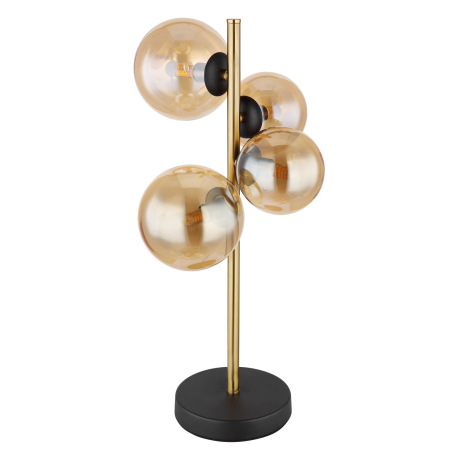 Stolová lampa, kov čierny, kov mosadz, sklo jantárové, s vypínačom na kábli, DxŠxV:240x190x480mm, dĺ 4