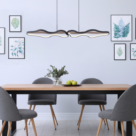 Závesné svietidlo, kov/hliník čierny matný, drevo, stmievateľné, niekoľko úrovní pomocou nástenného 13