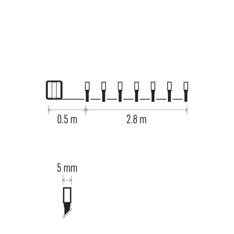 LED vianočná reťaz, 2,8 m, 3x AA, vonkajšia aj vnútorná, studená biela, časovač 2