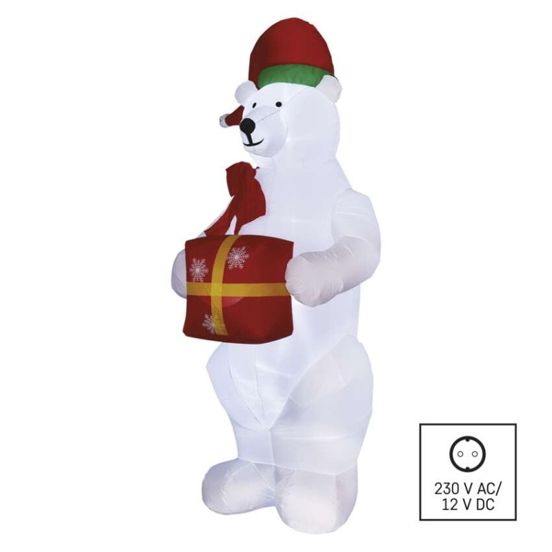 LED ľadový medveď s vianočným darčekom, nafukovací, 240 cm, vonk./vnút., studená biela 4