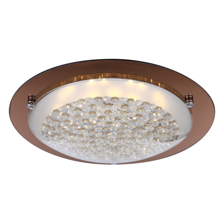 Stropné svietidlo, kov jantár, biele sklo, K5 krištály priehľadné, zrkadlový okraj, Ø 420, V: 95, vr