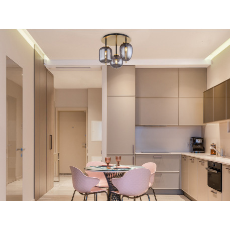 Stropné svietidlo, kov čierny, mosadz, dymové sklo, ø: 460mm, V:360mm, bez žiaroviek 3x E14, max. 40 1