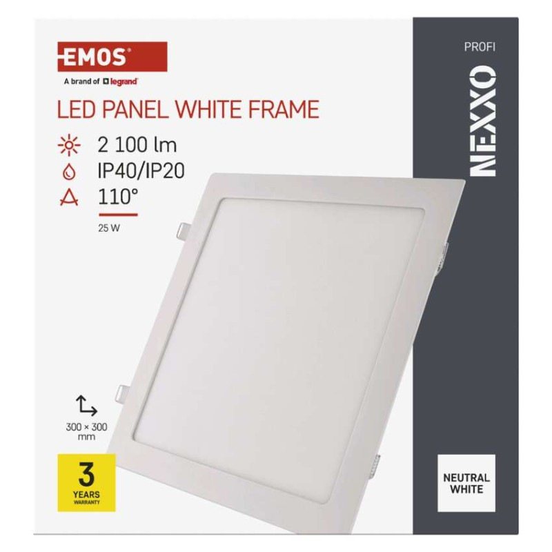 LED vstavané svietidlo NEXXO, štvorec, biely, 24W, neutrálna biela 6