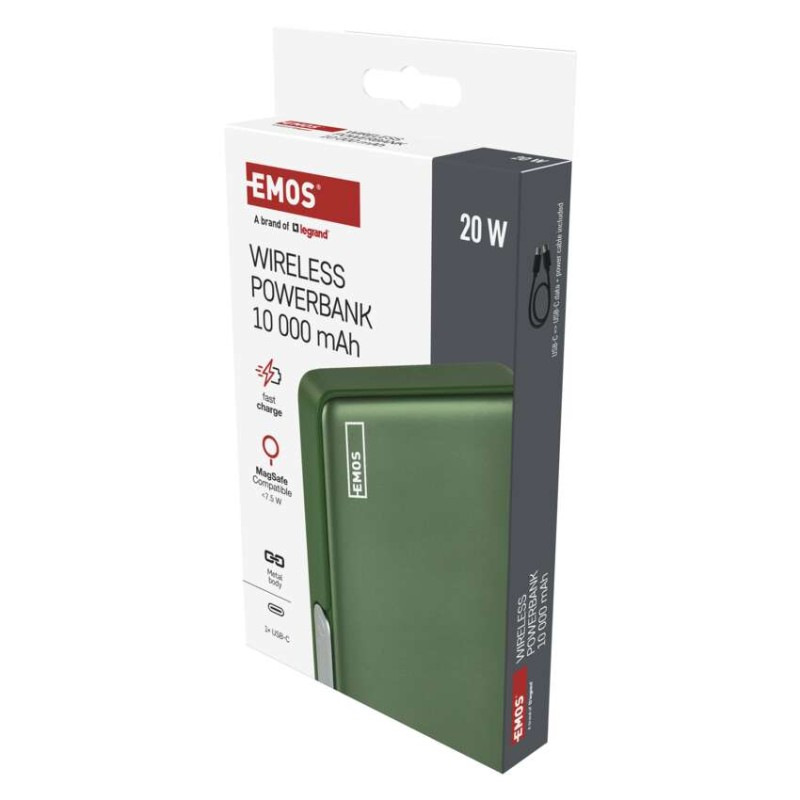 Power bank EMOS WI 1031, 10 000 mAh, 20 W+Wireless, army-green 2