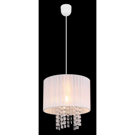 Závesné svietidlo, plast biely, textil biely, akrylové krištále priehľadné, Ø300, V:1200, bez žiarov 5