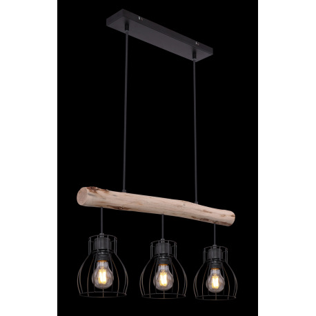 Závesné svietidlo, kov čierny, drevo, DxŠxV:600x136x1400, bez žiaroviek 3xE27, max. 40W 230V 12