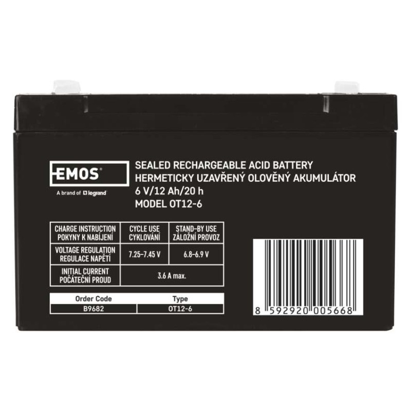 Bezúdržbový olovený akumulátor 6 V/12 Ah, faston 4,7 mm