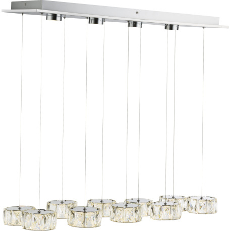 Závesné svietidlo, kov, chróm, akryl, sklenené kryštály, 4 LED spoty vo vrchnej časti svietidla, DxŠ 3