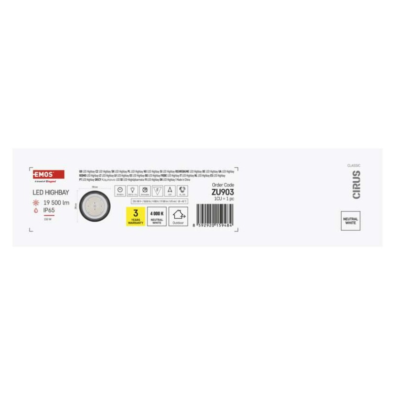 LED priemyselné závesné svietidlo HIGHBAY CIRUS 150W 7