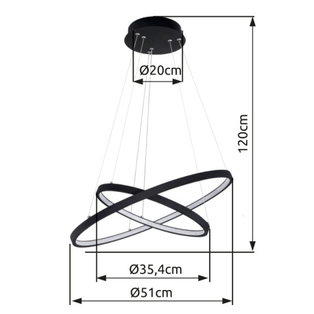 Závesné svietidlo, kov čierny matný, plast biely, stmievateľné nástenným vypínačom, pamäťová funkcia 10