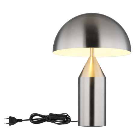 Stolové svietidlo, kov nikel matný, biely, kábel PVC čierny, kolískový vypínač na kábli, ø: 280mm, V 6