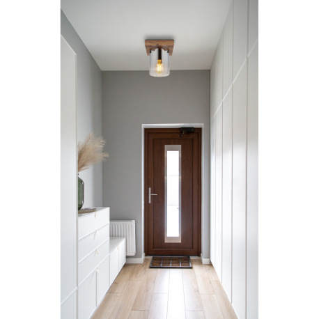 Stropné svietidlo, MDF, vzhľad tmavého dreva, dymové farebné sklo, číry gradient, DxŠxV: 160x160x180 1