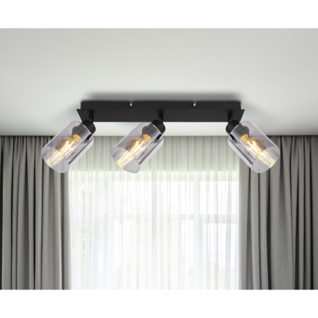 Stropné svietidlo, kov čierny, dymové sklo, DxŠxV:470x90x215mm, bez žiaroviek 3x E27, max. 15W 230V 1