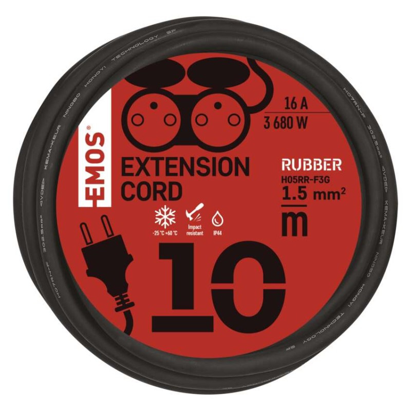 Vonkajší predlžovací kábel 10 m / 2 zásuvky / čierny / guma / 230 V / 1,5 mm2 8