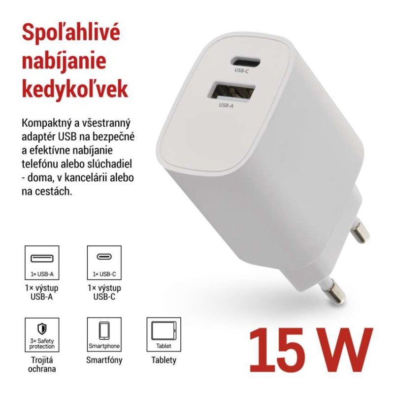 Univerzálny USB adaptér BASIC do siete 15 W max. 1