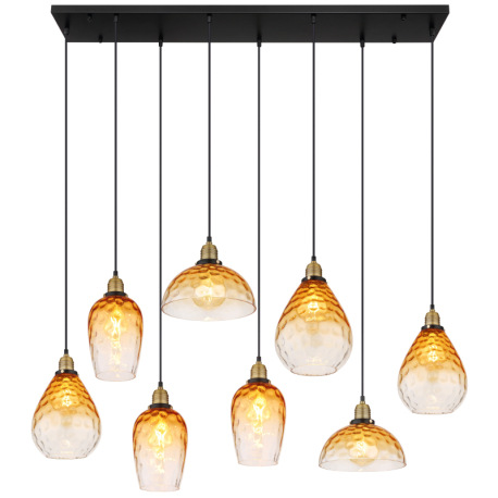 Závesné svietidlo, kov čierny matný, sklo jantárové/číre, kov mosadzný matný, kábel PVC čierny, možn 11