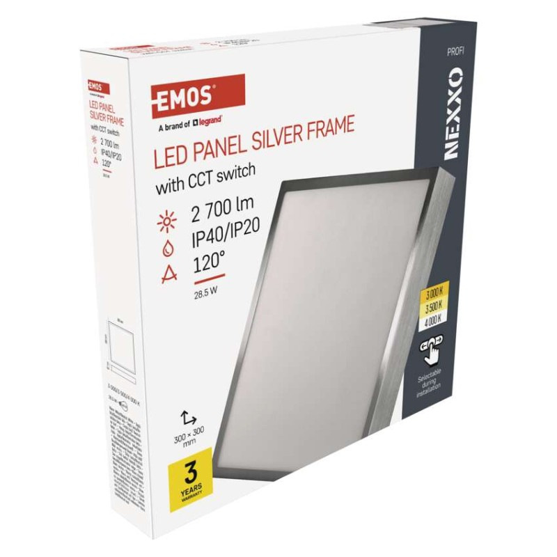 LED prisadené svietidlo, štvorec, strieborné, 28,5W, CCT 10